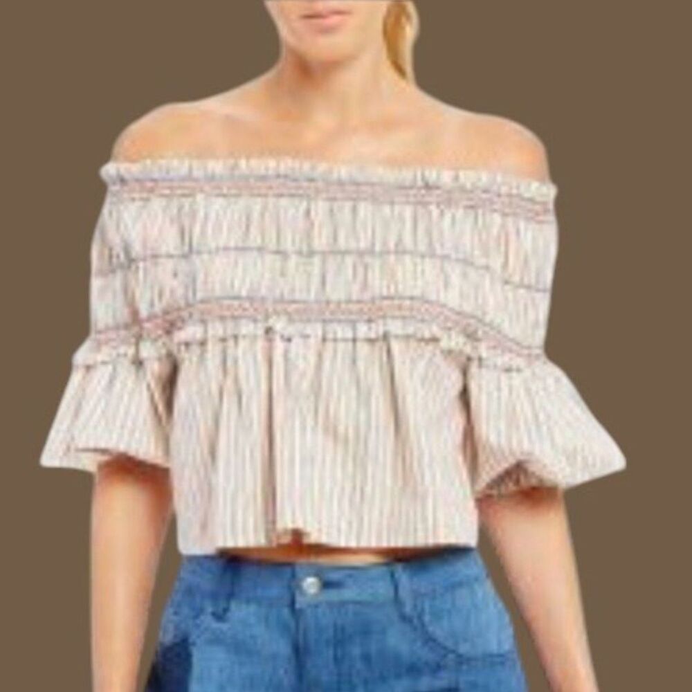 GIANNI BINI Magda Off The Shoulders Striped Top Shirt Blouse Crop Top Sz S